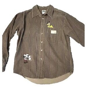 Vintage Disney Corduroy Button Down Shirt Mens Small Brown Embroidered Character